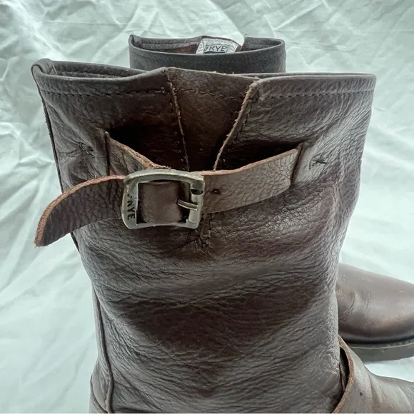 Frye harness buckle strap brown leather mid calf boots moto riding motorcycle 7B - Picture 5 of 16